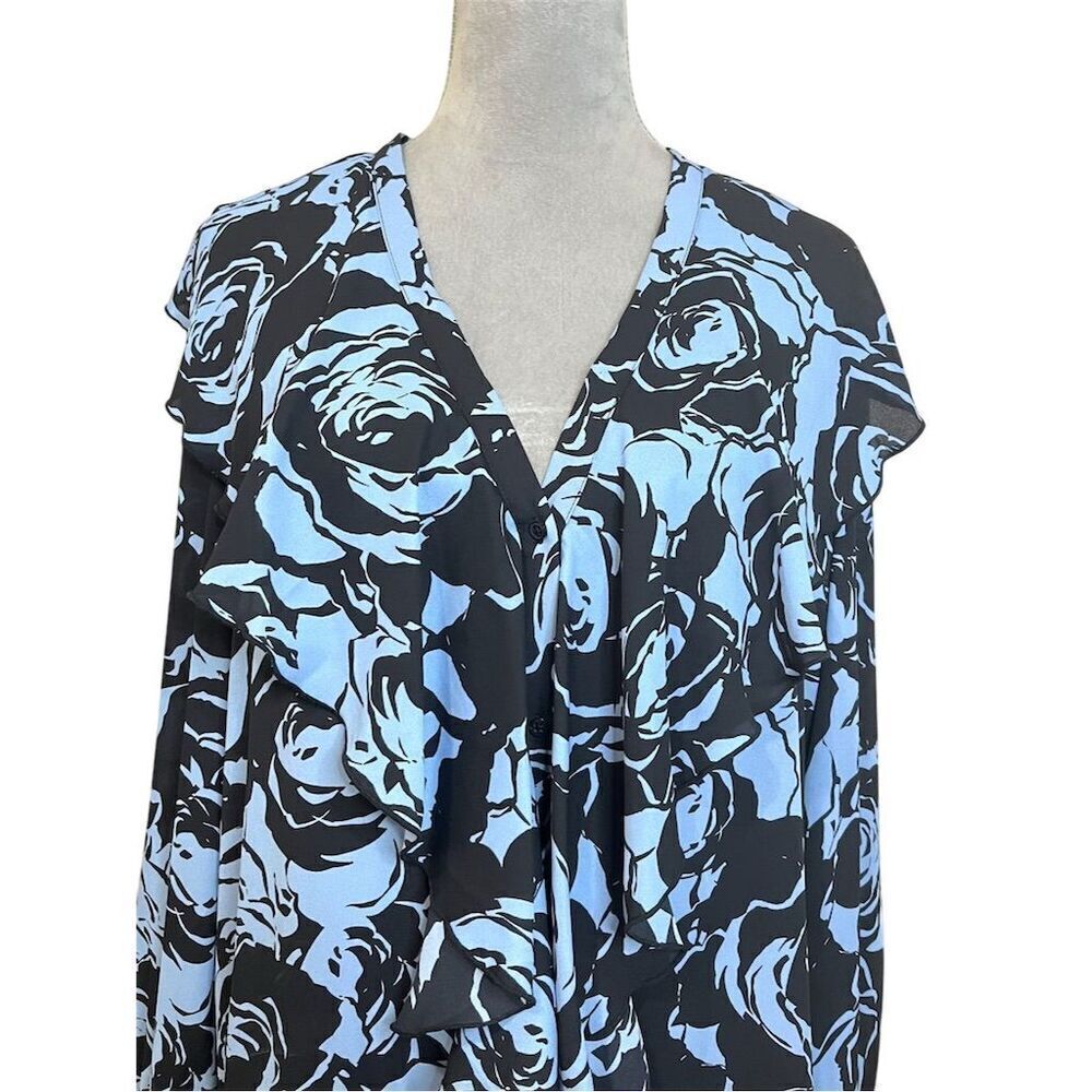 Chico's Black Label Floral Ruffle Midi Button Up Dress M Garden Girl Workwear - Picture 3 of 11